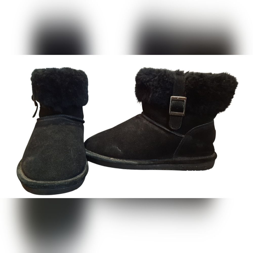 BearPaw Abby Boots Womans 10 Black with Silver Buckle Suede Wool Outdoor Winter
